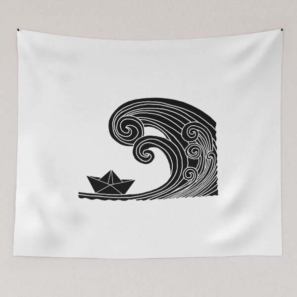 Item preview, A paper boat on the ocean (black) designed and sold by Lagueny.