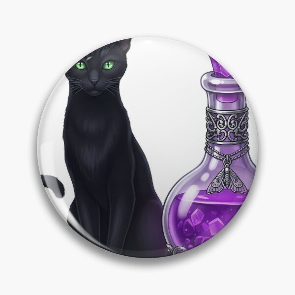 Item preview, Black Cat Beside Amethyst Potion Bottle Moth Charm designed and sold by IllumeInk.