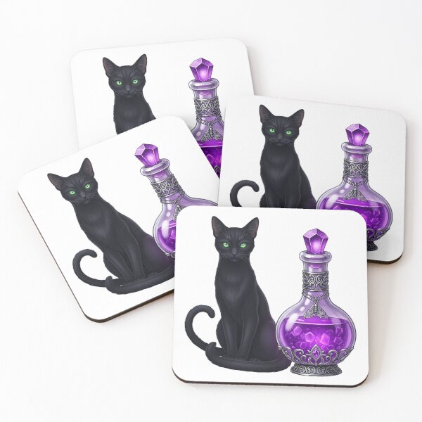 Item preview, Black Cat Beside Amethyst Potion Bottle Moth Charm designed and sold by IllumeInk.