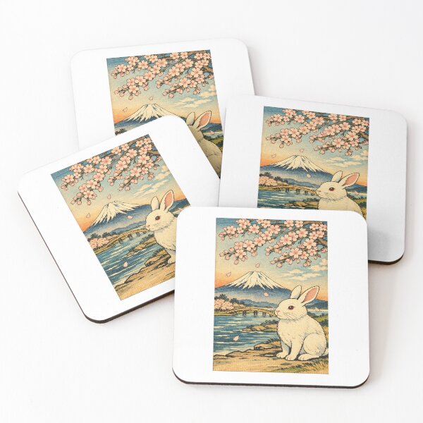 Item preview, White Rabbit Mt Fuji Sakura Ukiyo-e Art designed and sold by SakuraMarket26.