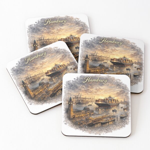 Item preview, Hamburg Harbor – Landungsbrücken at Sunset designed and sold by KI-Kunstwerk.