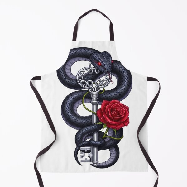 Item preview, Black Serpent Coiled Around Silver Key Red Rose designed and sold by IllumeInk.