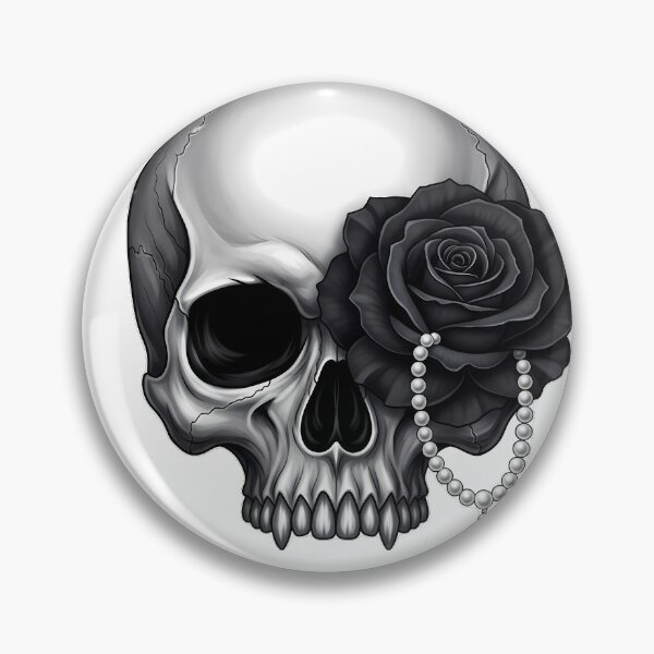Artikelvorschau, Gothic Totenkopfkette mit schwarzer Rose und Perlen entworfen und verkauft von IllumeInk.