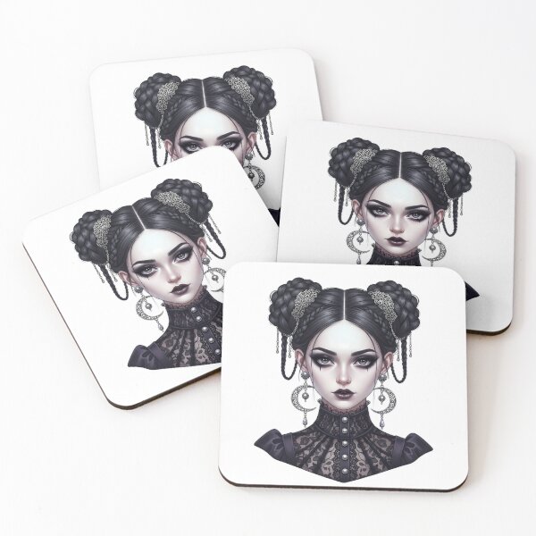 Item preview, Gothic Girl Dark Braid Buns Crescent Earrings designed and sold by IllumeInk.