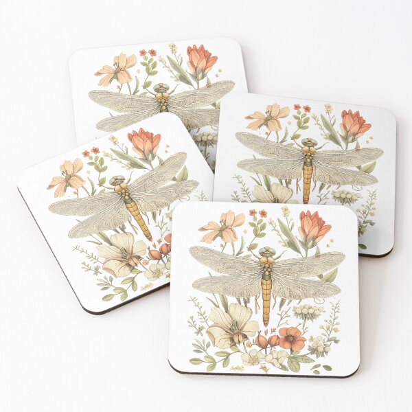 Item preview, Vintage Dragonfly with Wildflowers – Botanical Nature Illustration designed and sold by myforestfog.