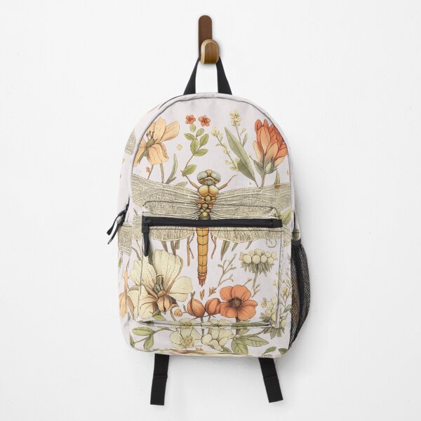 Item preview, Vintage Dragonfly with Wildflowers – Botanical Nature Illustration designed and sold by myforestfog.