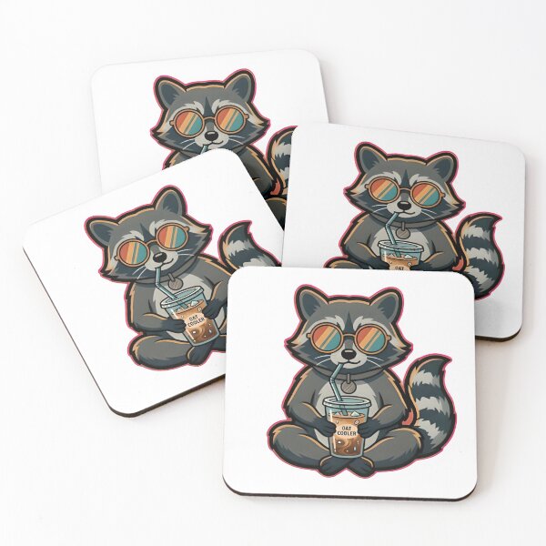 Item preview, ​Cool Raccoon Drinking Oat Milk Iced Coffee - Retro Aesthetic Trash Panda Sticker designed and sold by Kmdigitals.