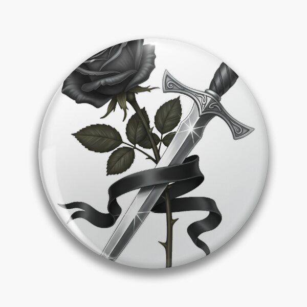 Item preview, Single Black Rose Crossed Silver Dagger Black Ribbon designed and sold by IllumeInk.