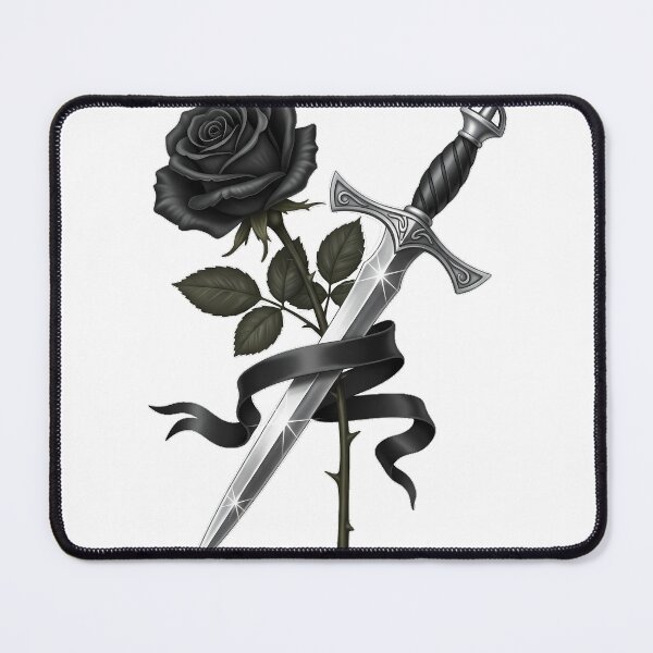 Item preview, Single Black Rose Crossed Silver Dagger Black Ribbon designed and sold by IllumeInk.