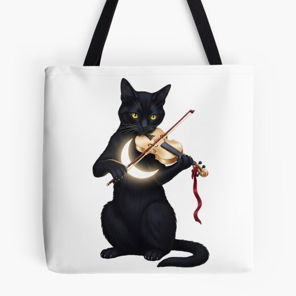 Artikelvorschau, Schwarze Katze, winziger Halbmond, Geigen-Samtbogen entworfen und verkauft von IllumeInk.