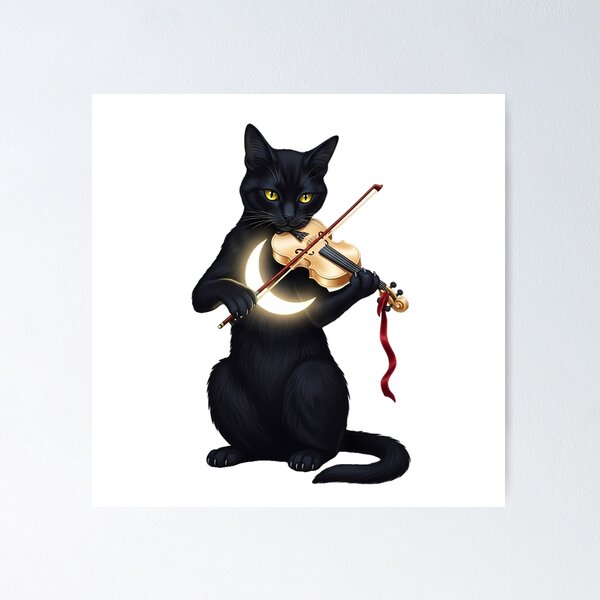 Item preview, Black Cat Tiny Crescent Violin Velvet Bow designed and sold by IllumeInk.