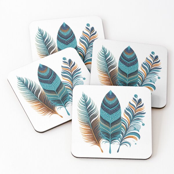Artikelvorschau, Boho-Feder-Trio – Farbenfrohe Illustration im Tribal-Stil entworfen und verkauft von myforestfog.
