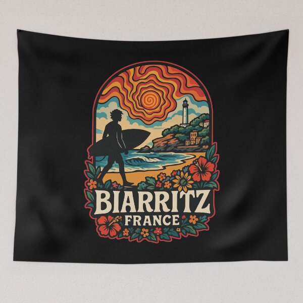 Item preview, Biarritz France Surfing Retro Trippy Travel designed and sold by TomFrontierArt.