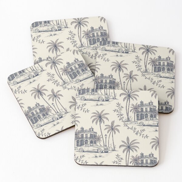 Item preview, Vintage Tropical Toile Pattern – Coastal Heritage Palm & Classic Car Wallpaper designed and sold by Tamas Das.