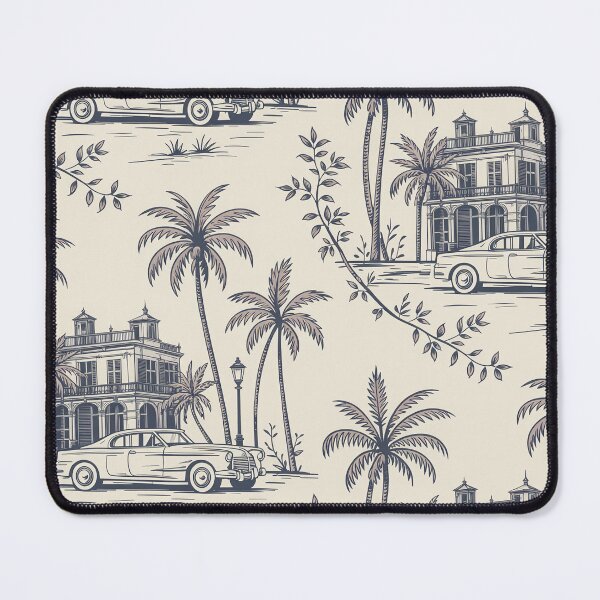 Item preview, Vintage Tropical Toile Pattern – Coastal Heritage Palm & Classic Car Wallpaper designed and sold by Tamas Das.