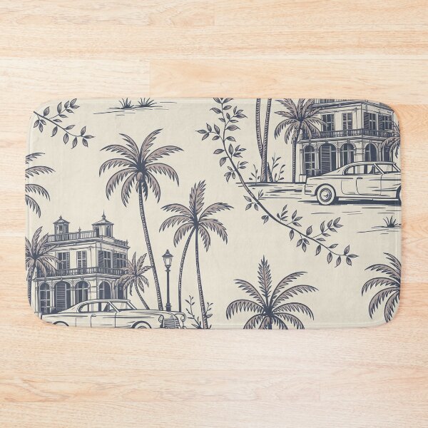 Item preview, Vintage Tropical Toile Pattern – Coastal Heritage Palm & Classic Car Wallpaper designed and sold by Tamas Das.