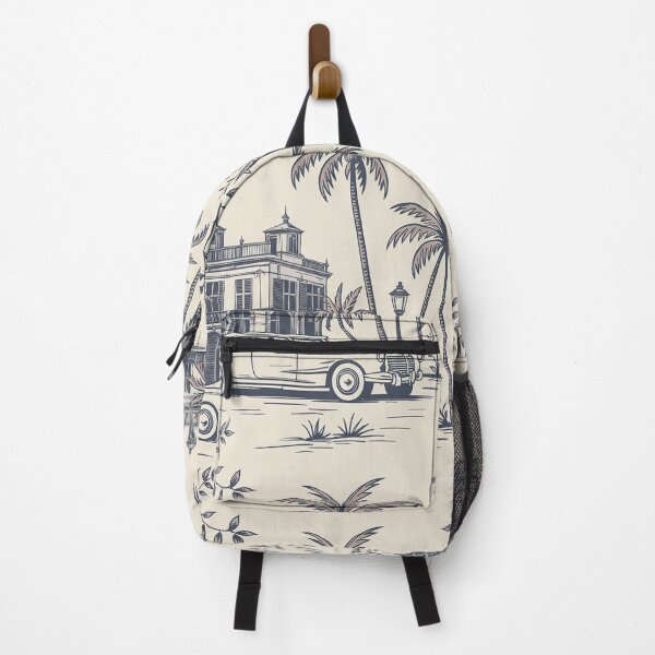 Item preview, Vintage Tropical Toile Pattern – Coastal Heritage Palm & Classic Car Wallpaper designed and sold by Tamas Das.
