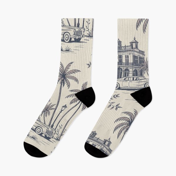 Item preview, Vintage Tropical Toile Pattern – Coastal Heritage Palm & Classic Car Wallpaper designed and sold by Tamas Das.