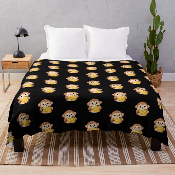 Item preview, Kawaii Brown Monkey Holding Yellow Bananas - Cute Chibi Ape Fruit Snack designed and sold by Trendora90.