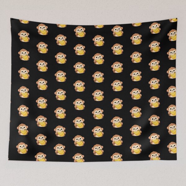 Item preview, Kawaii Brown Monkey Holding Yellow Bananas - Cute Chibi Ape Fruit Snack designed and sold by Trendora90.
