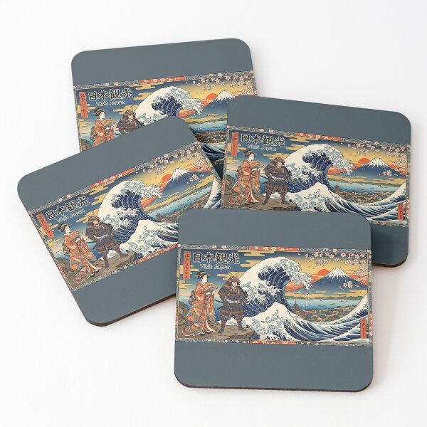 Item preview, Edo Ukiyo-e Great Wave – Samurai & Geisha Visit Japan Art Print designed and sold by SakuraMarket26.