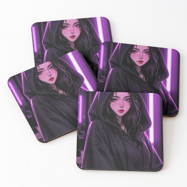 Item preview, Dark Aesthetic Girl in Purple Neon Hoodie designed and sold by GouravArts.