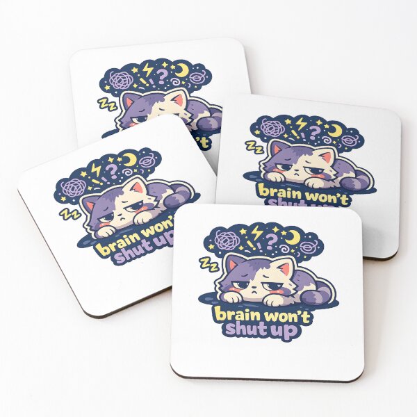 Item preview, Brain Won't Shut Up – Cute Kawaii Cat Insomnia & Anxiety Sticker designed and sold by Naviora.