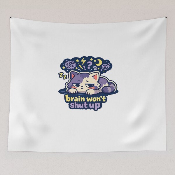 Item preview, Brain Won't Shut Up – Cute Kawaii Cat Insomnia & Anxiety Sticker designed and sold by Naviora.