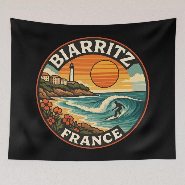 Item preview, Biarritz France Surfing Retro Travel designed and sold by TomFrontierArt.