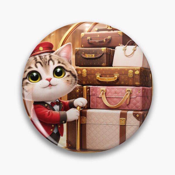 Item preview, Cute Hotel Bellboy Cat with Luggage Cart Funny Cat Art designed and sold by LovelyCatGalaxy.