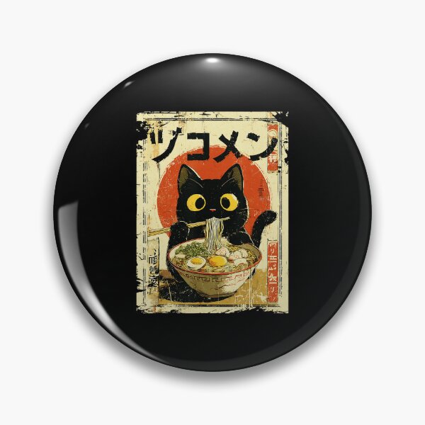 Item preview, Black Cat Eating Ramen Vintage Japanese Style  designed and sold by titanlevi.