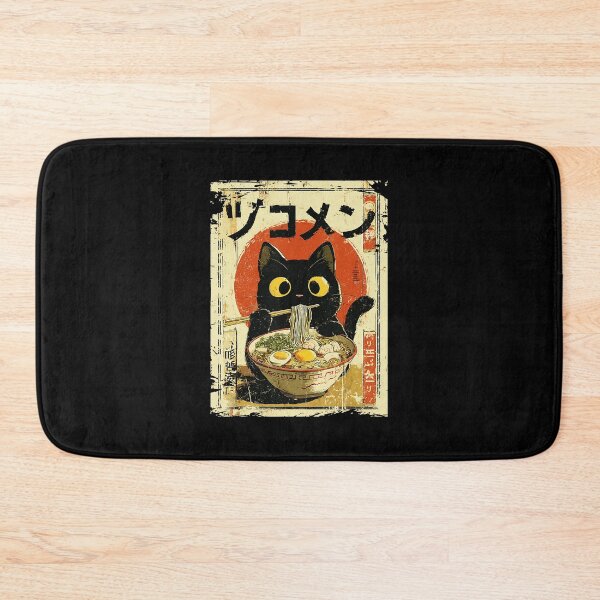 Item preview, Black Cat Eating Ramen Vintage Japanese Style  designed and sold by titanlevi.