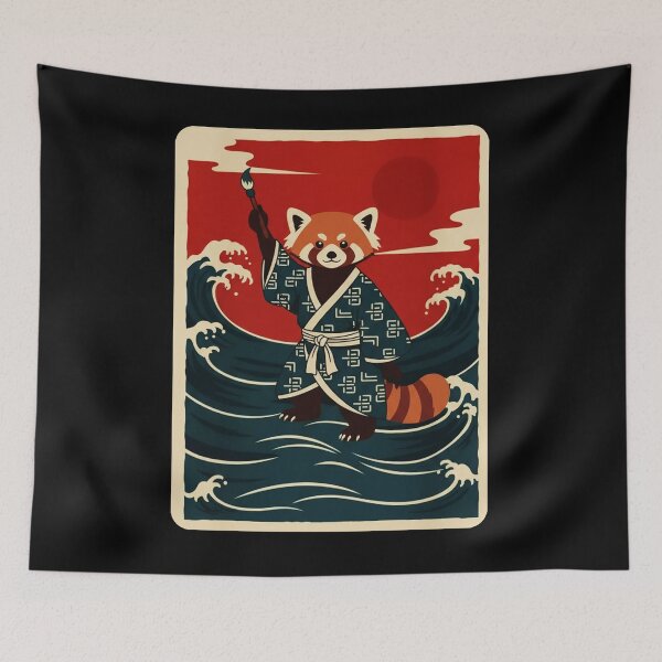 Item preview, Red Panda with Paintbrush Japanese Wave Style  designed and sold by JordynLadukeg65.