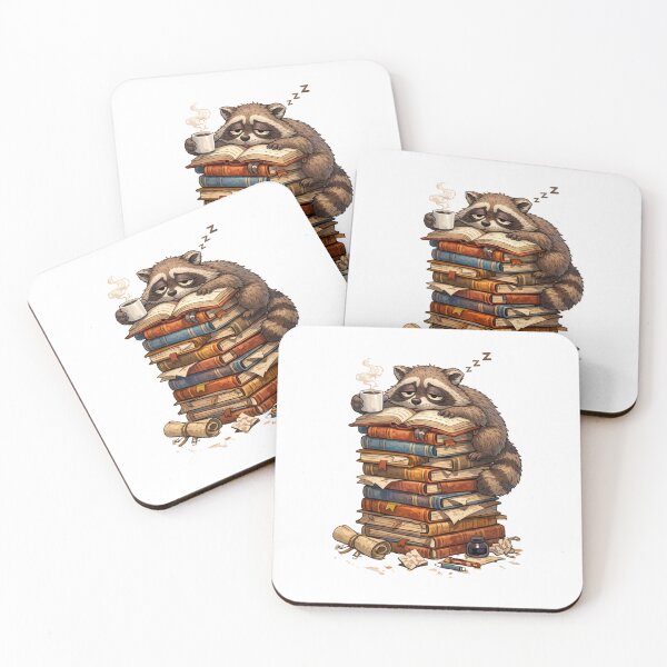 Item preview, If You See Me Talking to Myself Just Move Along – Sleepy Raccoon Book Stack Coffee Graphic T-Shirt designed and sold by SillentDesign.