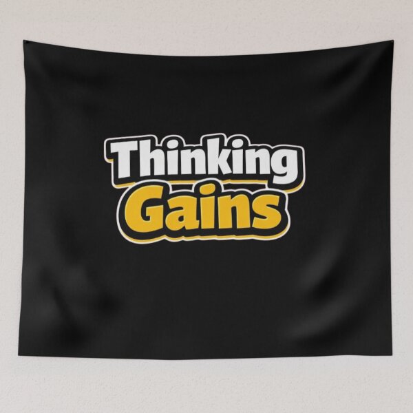 Item preview, Thinking Gains – Funny Gym Quote designed and sold by Timeless Junction.