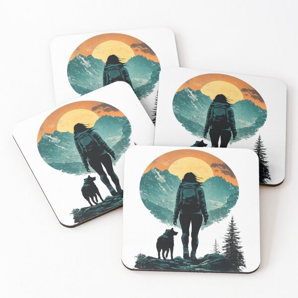 Item preview, Hiker Woman and Dog Journey - Retro Mountain Full Moon designed and sold by myforestfog.