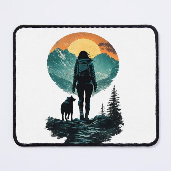 Item preview, Hiker Woman and Dog Journey - Retro Mountain Full Moon designed and sold by myforestfog.