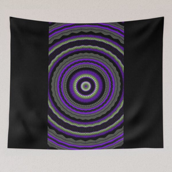 Item preview, Radial abstract mandala with concentric rings in purple and green designed and sold by ScreenPin.