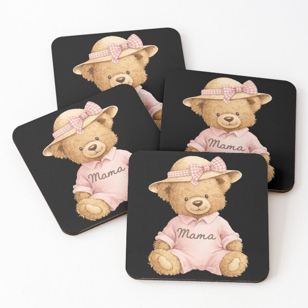 Item preview, Mama Teddy Bear Pink Bow Straw Hat Watercolor Art Mother Day designed and sold by margamPagenberg.