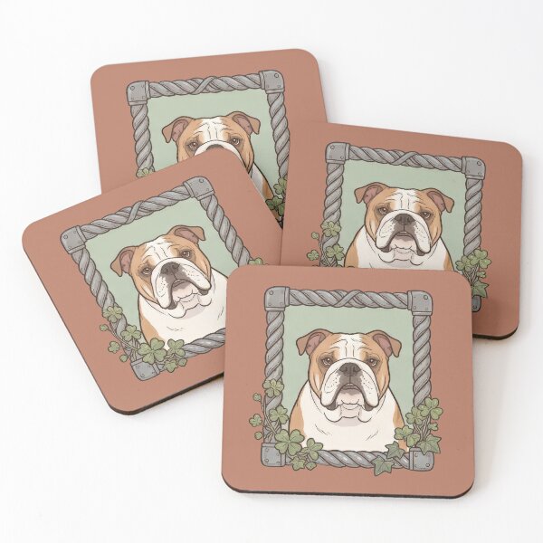 Item preview, English Bulldog Portrait – Rope Frame & Clover Digital Art designed and sold by BVDigitalArt.