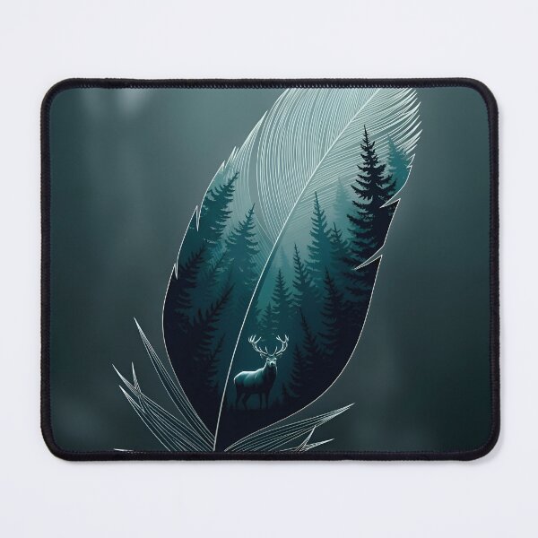 Item preview, Dark Forest Feather Art with Stag – Cinematic Nature Silhouette Illustration designed and sold by avwear.