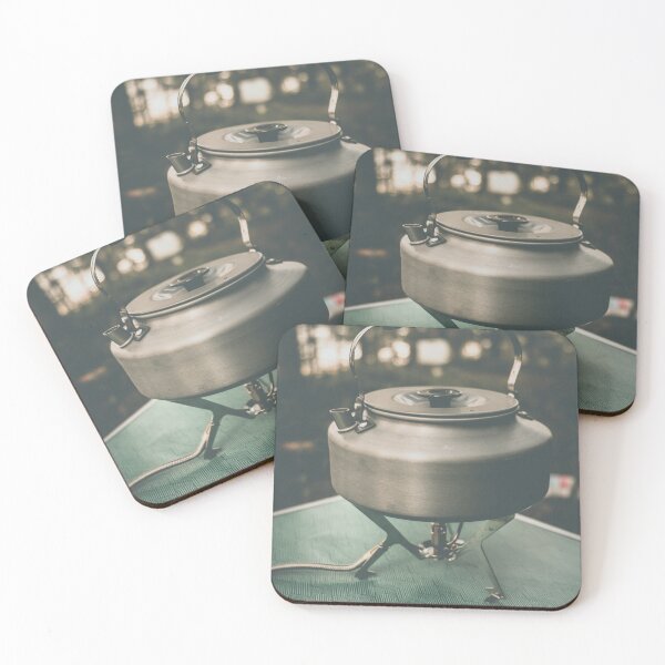 Item preview, Minimal Camping Kettle on Portable Stove in Forest Outdoor Scene designed and sold by VisualMoodFoto.