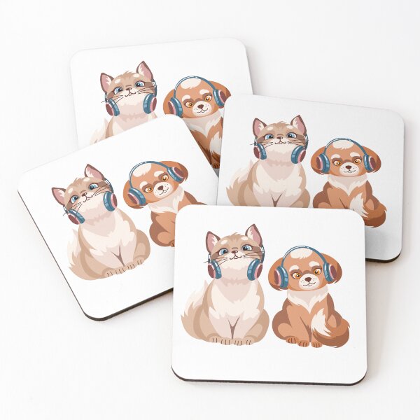 Item preview, Cute dog and cat wearing headphones sit together and enjoy music in a fun design designed and sold by Ms. Iryna.