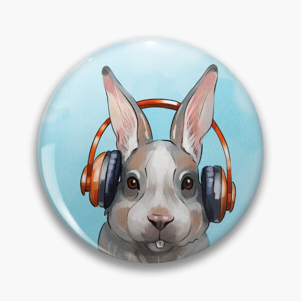 Item preview, Rabbit with headphones enjoying music in a cartoon style against a light blue background designed and sold by Ms. Iryna.
