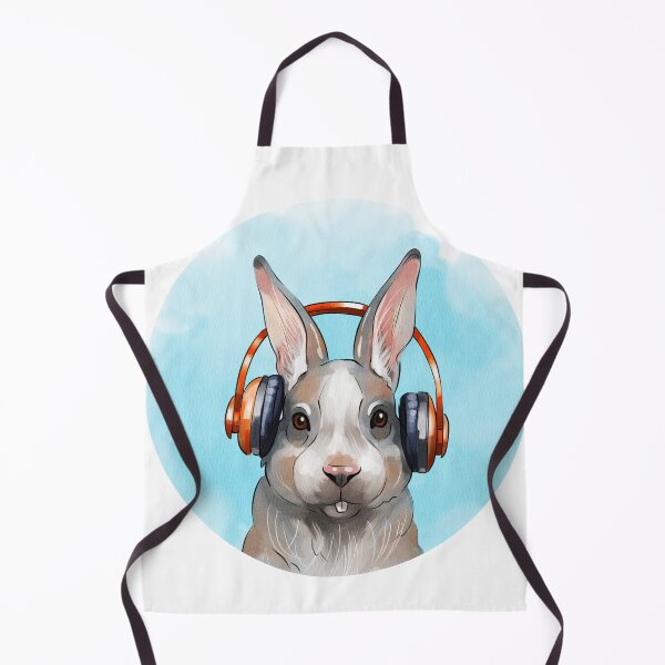 Item preview, Rabbit with headphones enjoying music in a cartoon style against a light blue background designed and sold by Ms. Iryna.