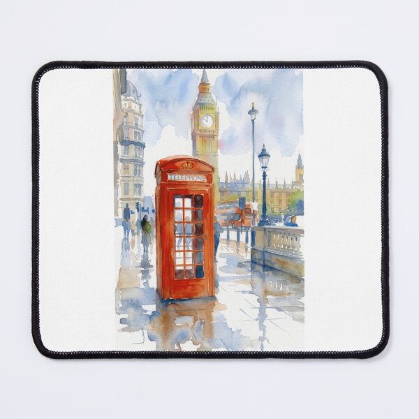 Item preview, Big Ben Red Phone Box Rainy London Watercolor designed and sold by caracatita75.