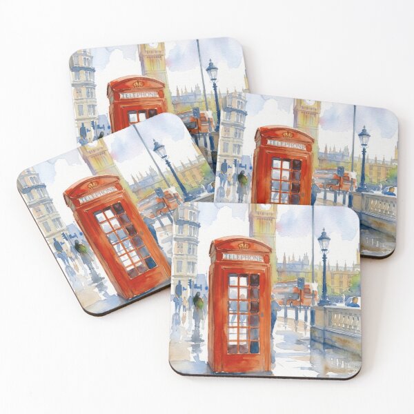 Item preview, Big Ben Red Phone Box Rainy London Watercolor designed and sold by caracatita75.