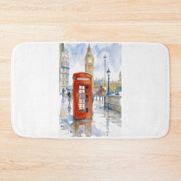 Item preview, Big Ben Red Phone Box Rainy London Watercolor designed and sold by caracatita75.