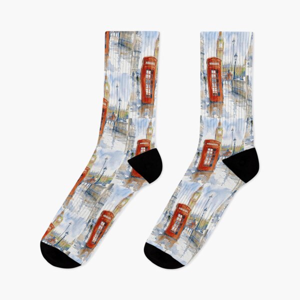 Item preview, Big Ben Red Phone Box Rainy London Watercolor designed and sold by caracatita75.