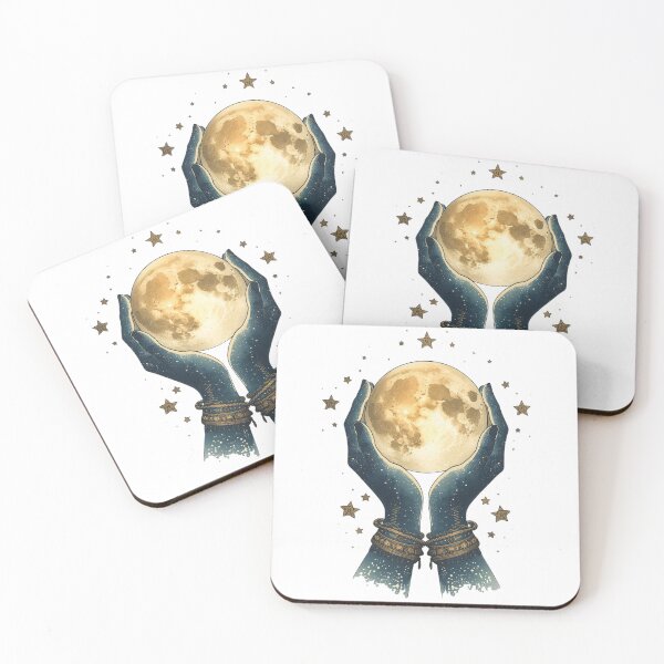 Item preview, Celestial Hands Holding Moon – Mystic Boho Spiritual Art designed and sold by catcurio.